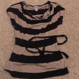 Tan & Black Tie Blouse